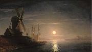 Ivan Aivazovsky, A windmill overlooking a moonlit bay